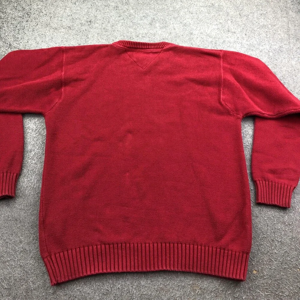 Vintage Tommy Hilfiger Sweater Mens Large Red Cotton Knit Crewneck Chest Logo